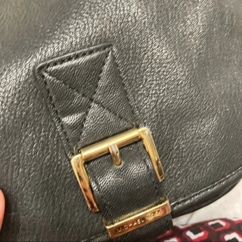 Michael kors black leather buckled saddle flap bag